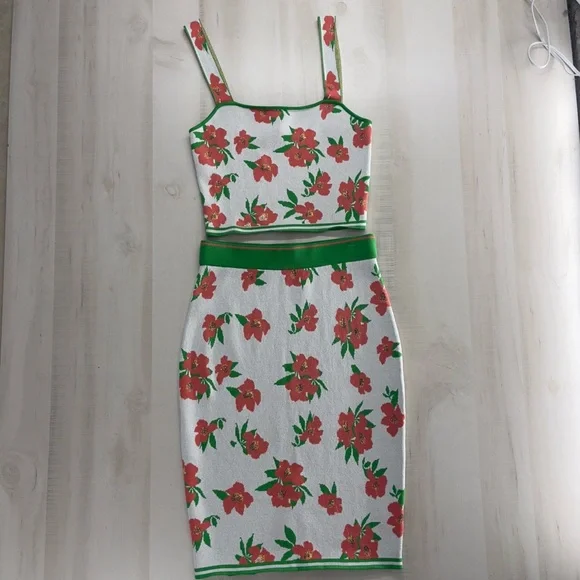 EVA FRANCO x Anthropologie floral 2 piece set skirt tank vacation travel M - Picture 10 of 11